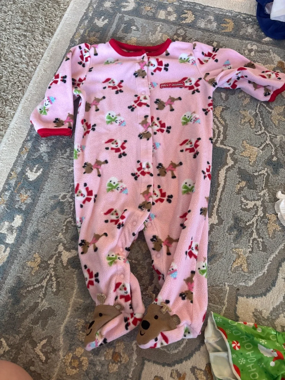 Carter's Pink Holiday Reindeer Fleece One-Piece Pajama